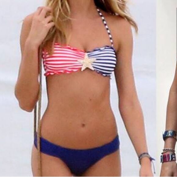 Rare Victoria's Secret Stars and Stripes American Flag Swim Top Bling Size Large - Picture 1 of 5